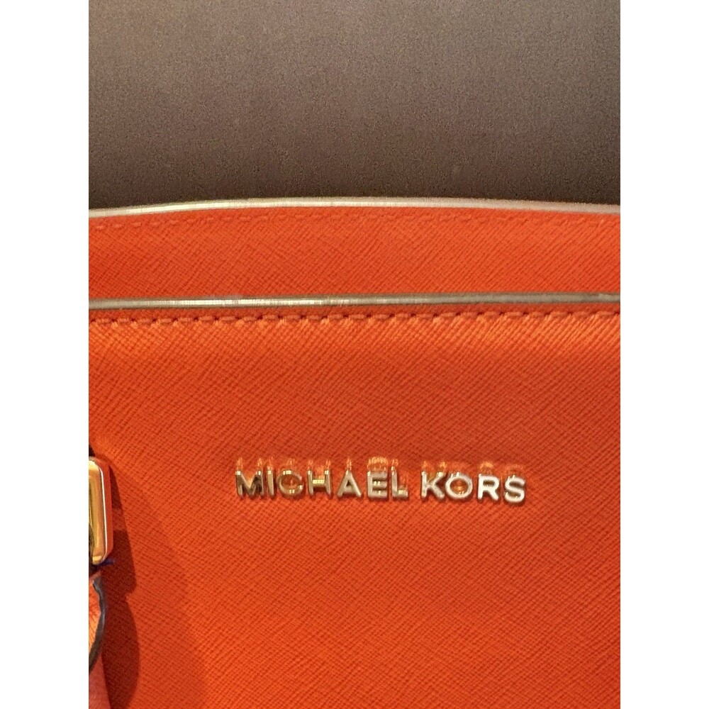 Michael Kors Selma Medium Saffiano Leather Satchel Bag Orange Gold Hardware - Picture 2 of 8